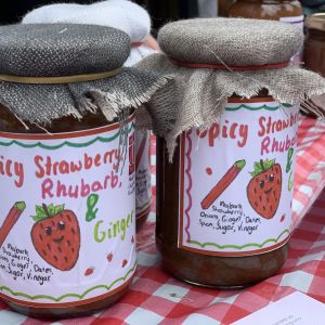 School Food Matters photo of homemade spicy rhubarb, strawberry and ginger chutney